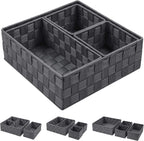 Posprica Woven Storage Baskets for Organizing, Small Baskets Cube Bin Container Tote Organizer Divider for Drawer, Closet, Shelf, Dresser, Set of 4(Dark Grey)
