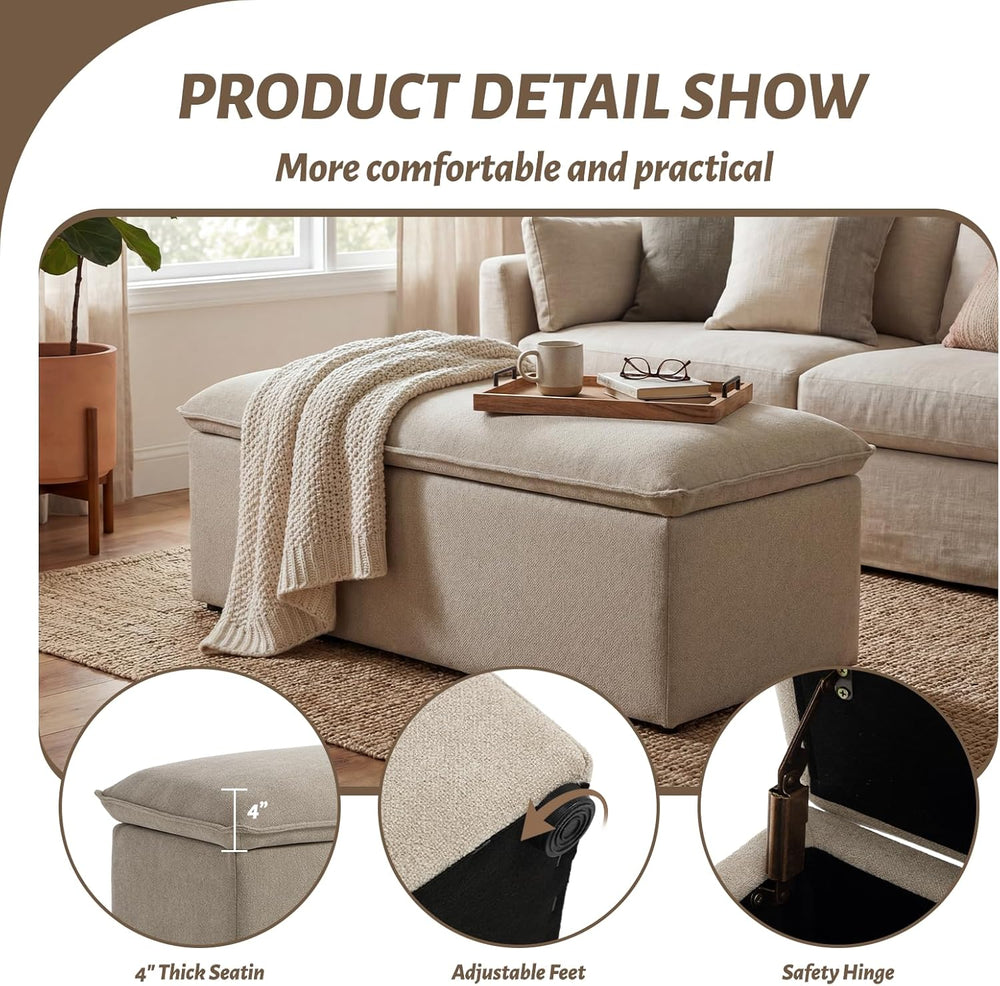 Ya-Home Modern Storage Bench, Upholstered Storage Ottoman Chenille Fabric wit...