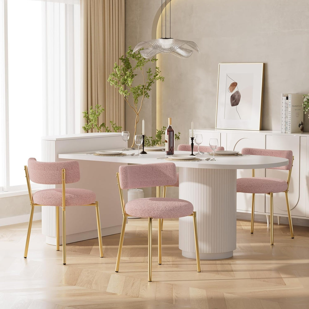 Boucle Dining Chairs Set of 2, Modern Round Upholstered Dining Chairs, Curved...