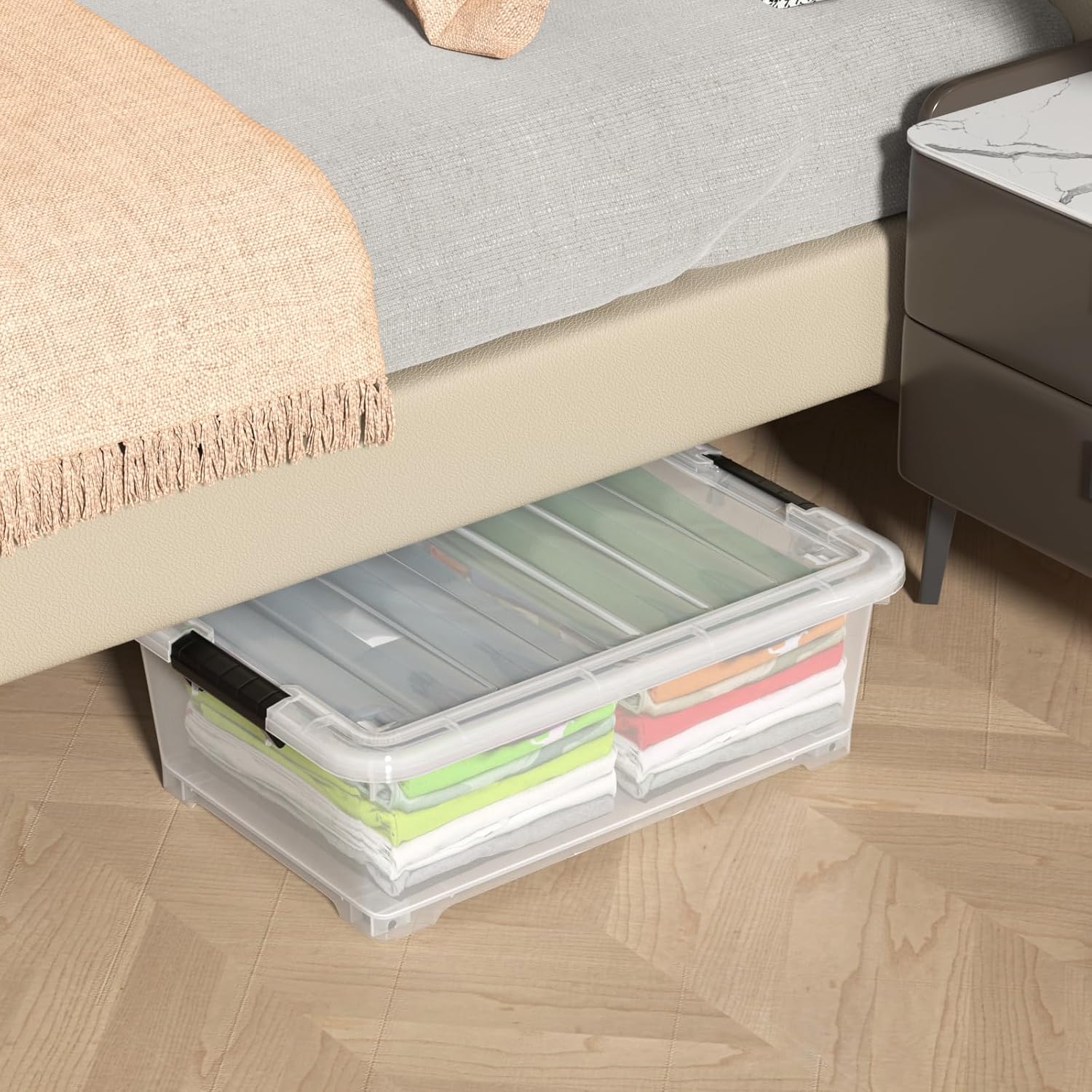 20 Quart Clear Under Bed Storage Box with Wheels, Plastic Under Bed Storage Bins, 4 Packs