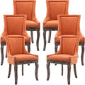 Dining Chairs Set of 6, Kitchen & Dining Room Chairs, Fabric Upholstered Dinning Chairs, Sillas De Comedor, Nailhead Trim, Wood Legs (Orange, 6 Pcs)