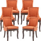 Dining Chairs Set of 6, Kitchen & Dining Room Chairs, Fabric Upholstered Dinning Chairs, Sillas De Comedor, Nailhead Trim, Wood Legs (Orange, 6 Pcs)