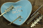 Alpha Delta Pi Jewelry Dish, Heart-Shaped High-Gloss Finish Ceramic Tray with Gold Detailing, Multi-Function Ceramic Ring Dish for Home or Office, Ideal for Jewelry and Keys (Pack of 2)