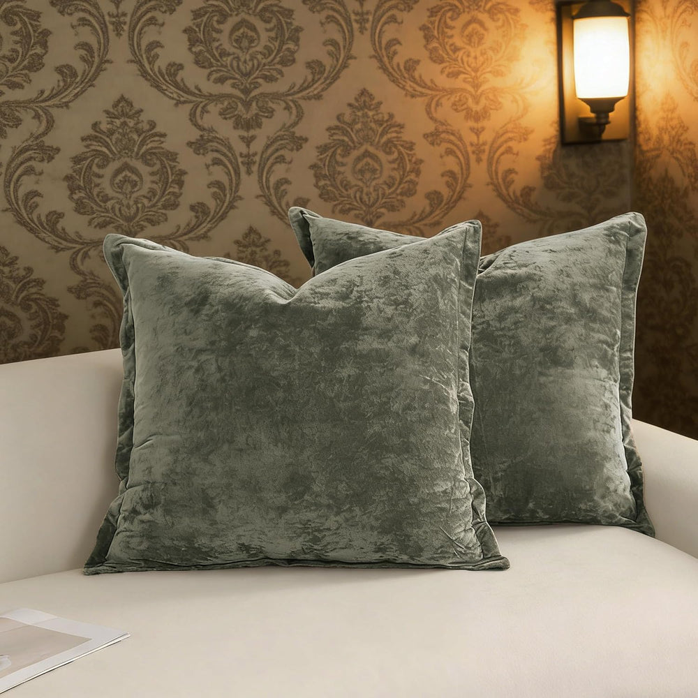 Greek Velvet Euro Sham Covers Set of 2 26x26 Luxury Soft Solid Pillow Covers ...