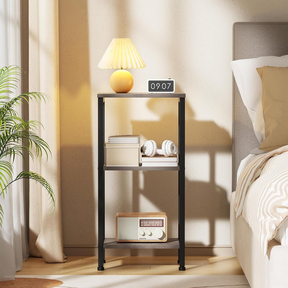 Asgolion Small Grey Side Table, Tall End Table with Adjustable Shelf for Livi...