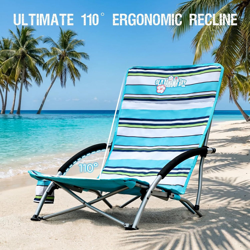 Old Bahama Bay 2 Pack Ergonomic Low Beach Chair for Back Support – Heavy Duty...