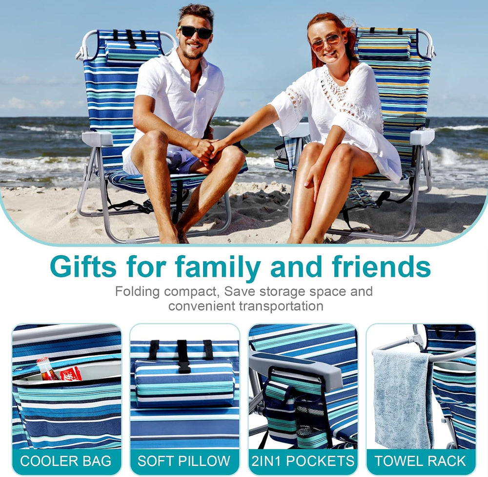 Yestomo Beach Chairs for Adults Heavy Duty, Compact Portable Lay Flat Folding...