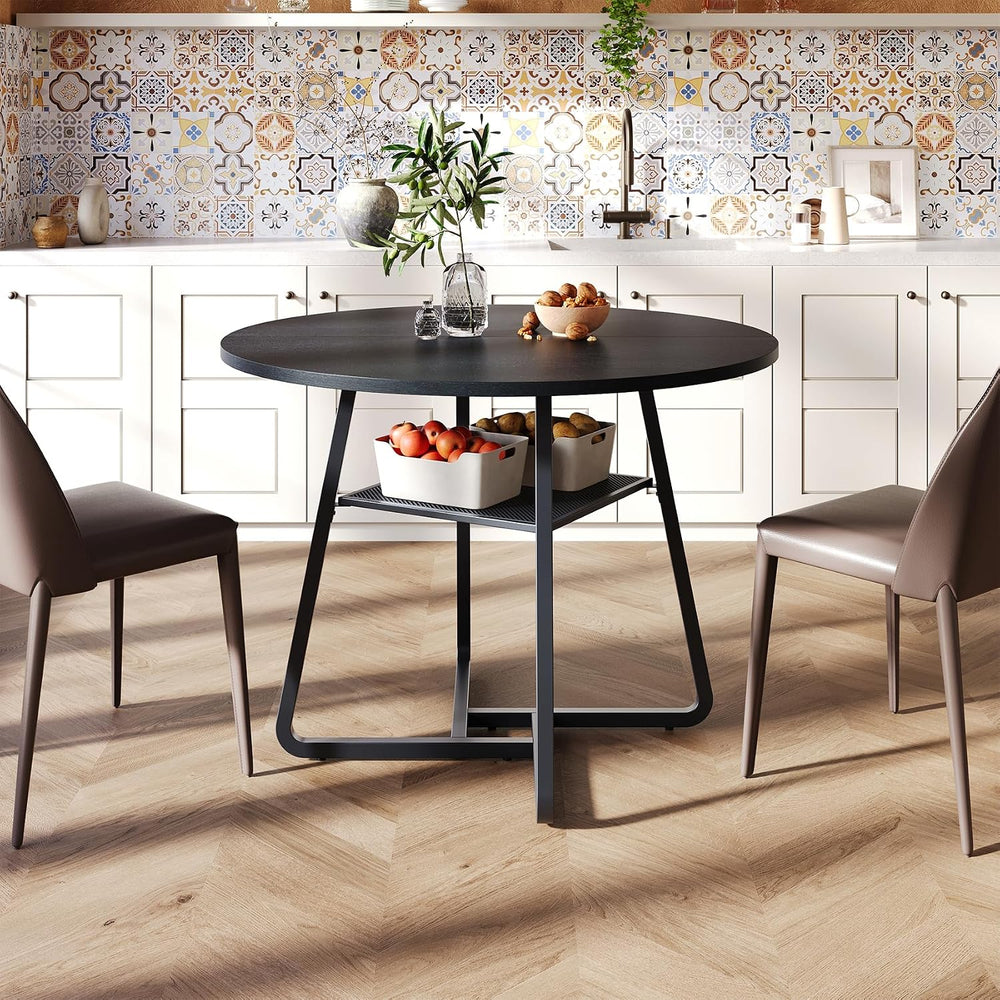 Bigbiglife 43.3" Dining Table for 4, Round Kitchen Table with Storage, S...