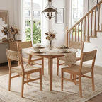 Mid Century Modern Rattan Dining Chairs Set of 4, Farmhouse Natural Beechwood Woven Dining Room Chairs, Boho Armless Cane Kitchen Wicker Chair Wooden Dining Chairs with Weave Hemp Seat and Back