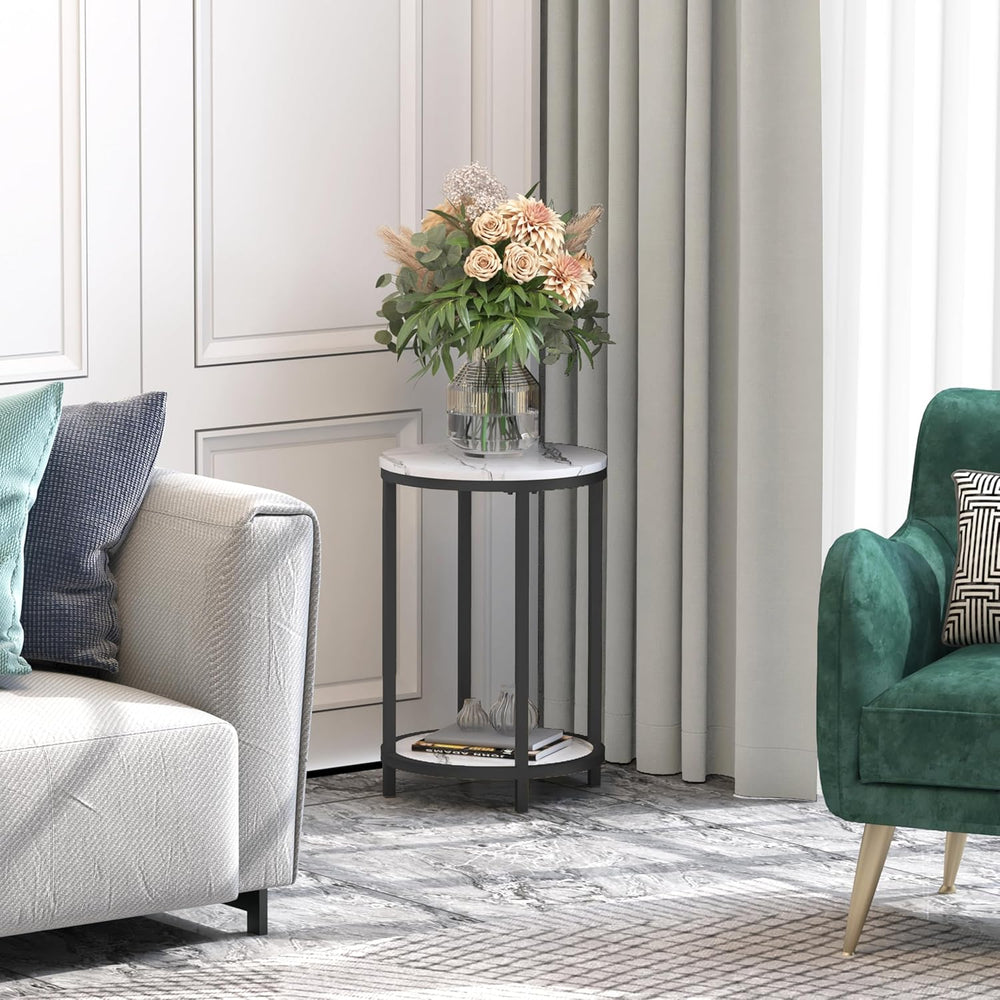 WiberWi Round Side Table Set of 2, Modern Nightstand End Table with Metal Fra...