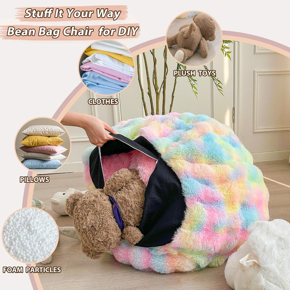 LIFEREVO 3FT Fluffy Faux Rabbit Fur Bean Bag Chair Cover, No Filler, Beige | ...