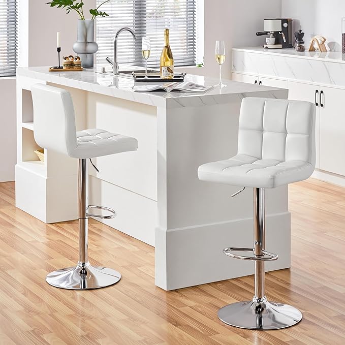 Yaheetech Bar Stools Set of 2, PU Leather Adjustable Swivel Barstools, Armles...