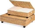 Best Choice Products Under Bed Storage Containers W/Lid, Wheels and Handles, 2-Pack Large Handwoven Water Hyacinth Closet Organizer, Shoe Storage Bins, Multi-Purpose Nesting Baskets - Natural