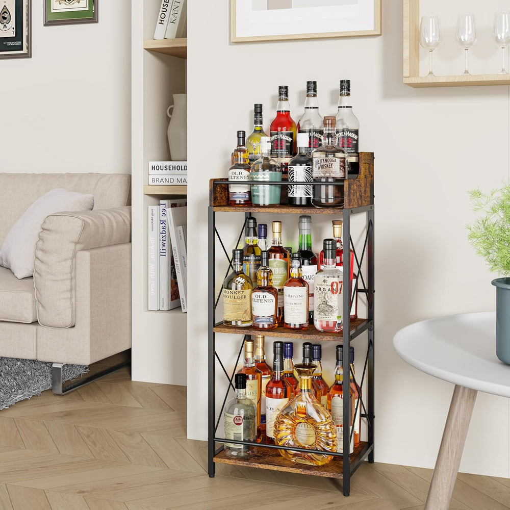 KLM Liquor Bottle Display Shelf, Brown | Liquor Cabinet Bar for Home, 4 Step,...