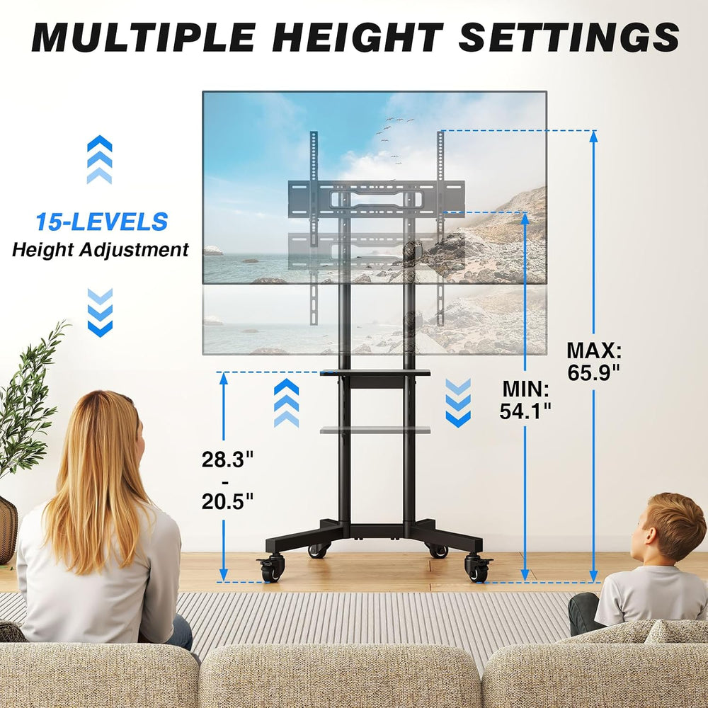 Rolling TV Stand with Shelf for 32-85 inch TVs up to 150lbs, Portable Mobile ...