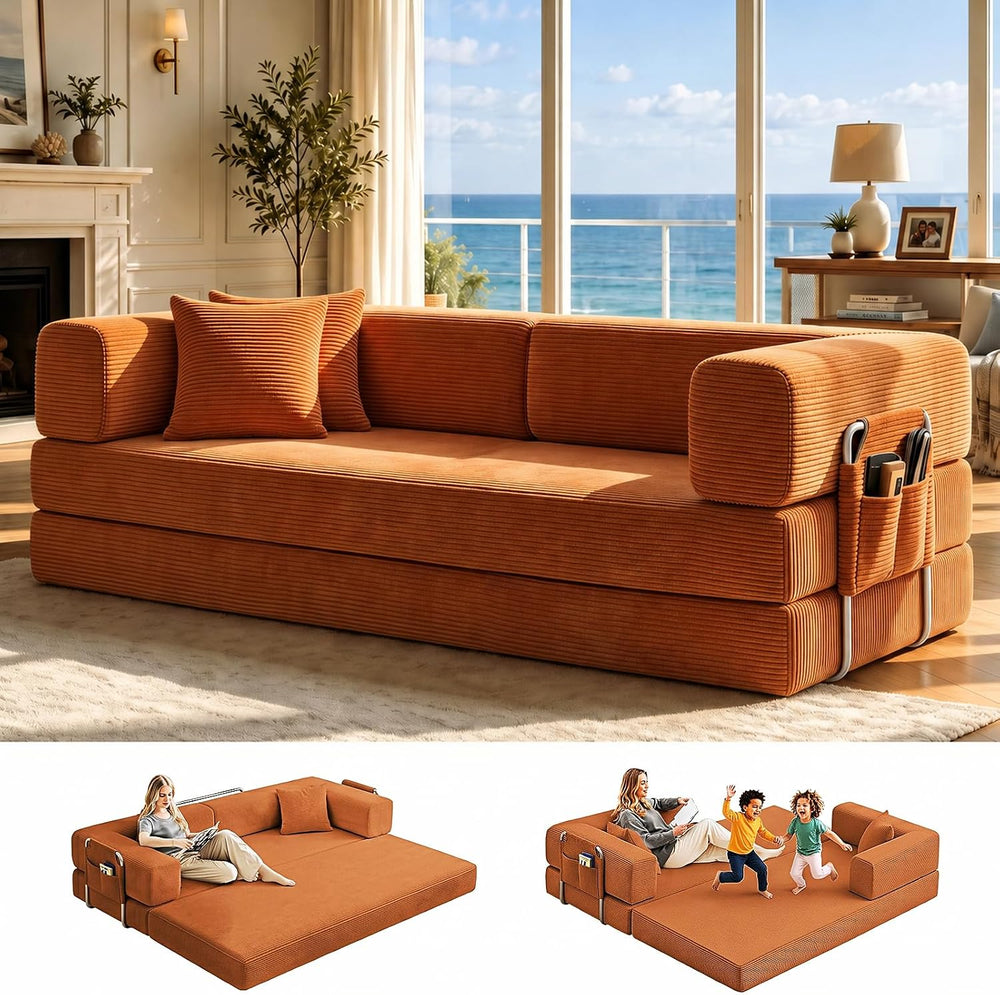 GEARIVY Folding Sofa Bed Convertable Corduroy Couch King Size Floor Sleeper 4...