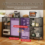 METYERRY Adjustable Kitchen Bakers Rack with Power Outlet,4-Tier Microwave Stand Kitchen Cart,Mini Fridge Stand with Storage,Bar Cabinet,Suitable for Office,Coffee Bar,Living Room,Patio, Black