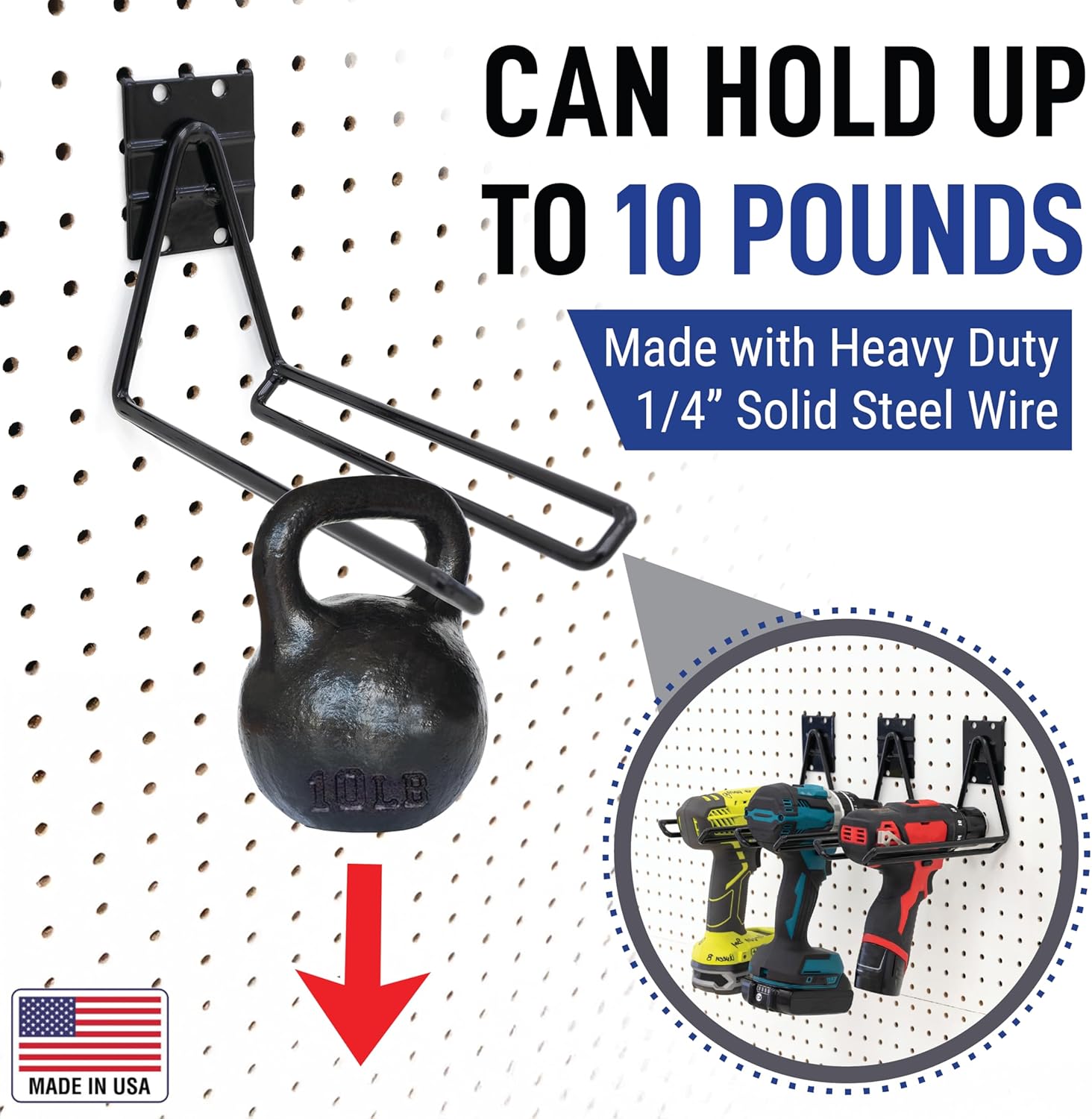 Victory Display Heavy Duty Garage Hooks | Garage Organization Hooks for Hanging Tools | Fits Pegboard & Slatwall | Garage Tool Organizer | Ladder Hangers | Wall Mount Storage Rack | 5-Pack
