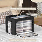 CYhom 3Pack Frame Storage Box - Clothes Storage Bin Bags Oxford Fabric Foldable Stackable Container Organizer Set with Clear Window & Carry Handles (Black, Small-22L)