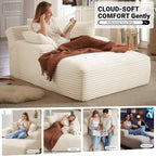 50" Chaise Lounge Chair Indoor, Oversized Boneless Cloud Couch Chair with 3 Pillows, Deep Seat Sleeper Chairs, Reading Chair for Living Room, Bed Room, No Assembly Required, Beige