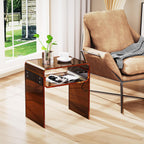 Clear Acrylic End Table 2-Tier Bedside Nightstand for Living Room Bedroom (1, Dark Brown)