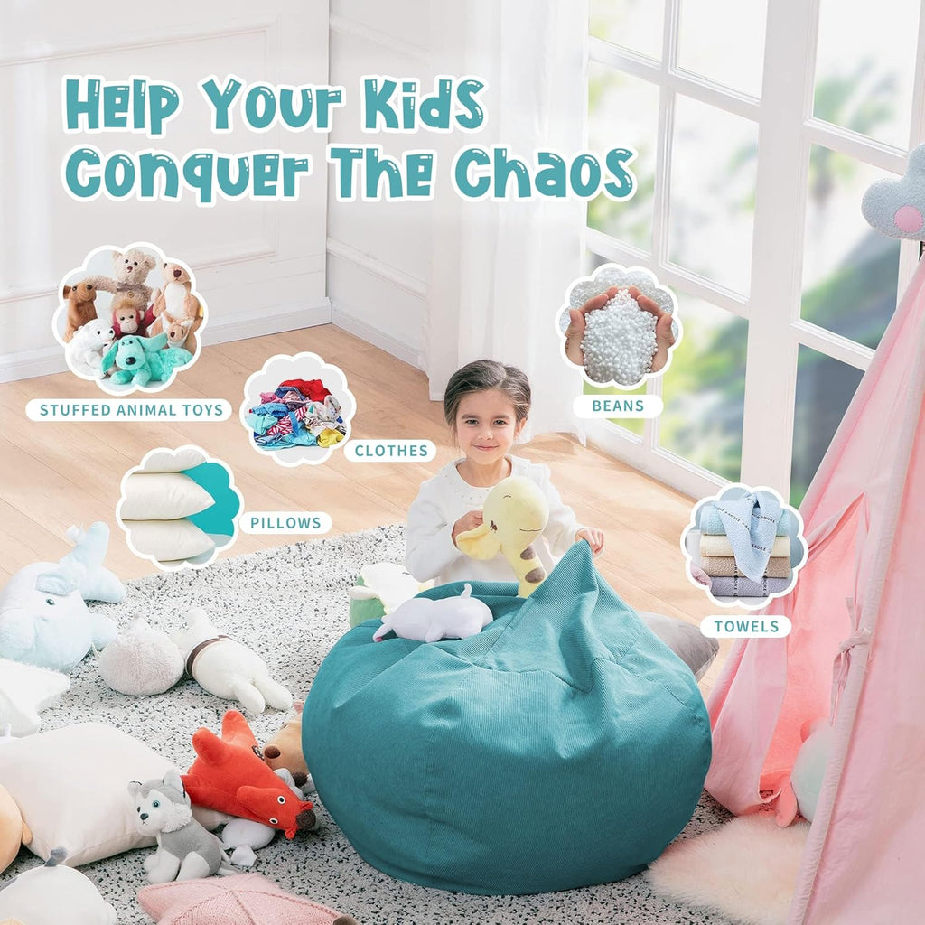 Bean Bag Chair Cover (No Filler) for Kids and Adults,Beanbag Stuffed Animal Storage Without Filling Plush Toys Holder and Organizer Soft Premium Corduroy 200L