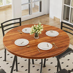 VECELO Round Dining Table Set for 4, Wood Tabletop & Heavy-Duty Steel Frame, 5-Piece Dinette with Chairs for Kitchen, Breakfast Nook, Walnut & Black