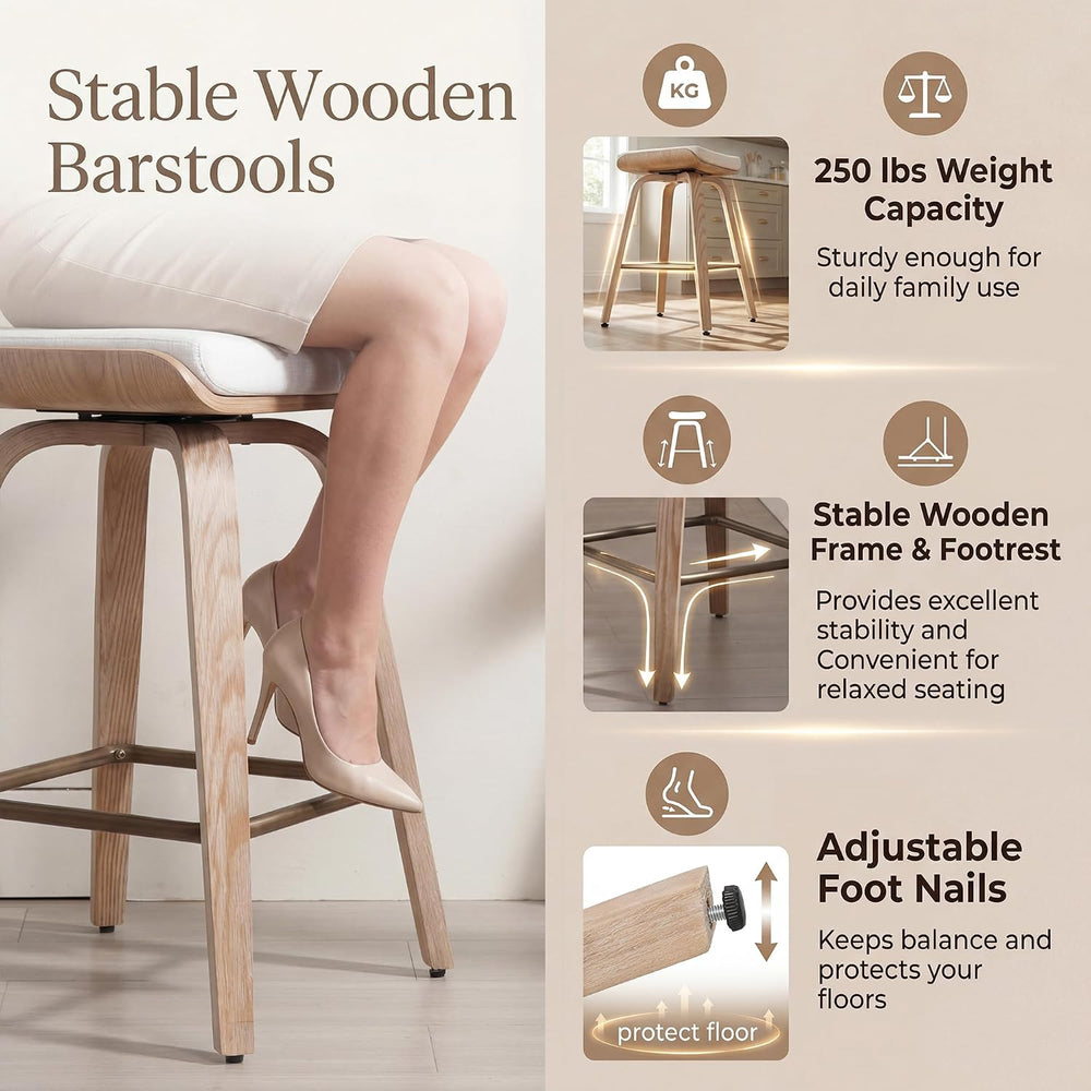 HNY 26" Swivel Bar Stools Set of 4, Backless Counter Height Bar Stools w...