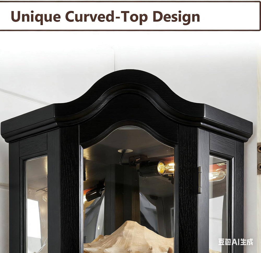 70" Lighted Corner Curio Cabinet,Inside Mirror Corner Glass Display Case...