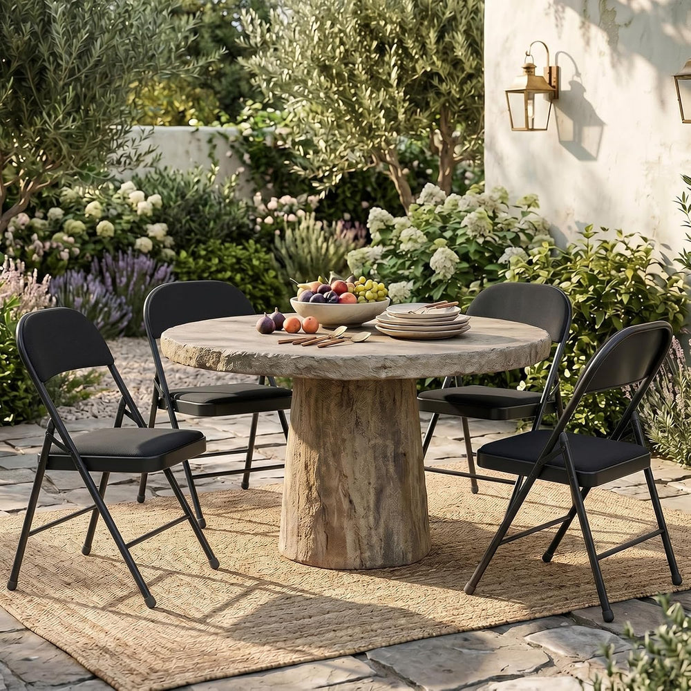 6 Pack Black Folding Chairs with Fabric Padded Cushion and Back | Comfortable...