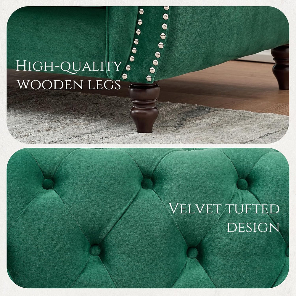 Chesterfield Velvet Combination Sofa, Mid Century 3-Seater and Loveseat Sofa ...