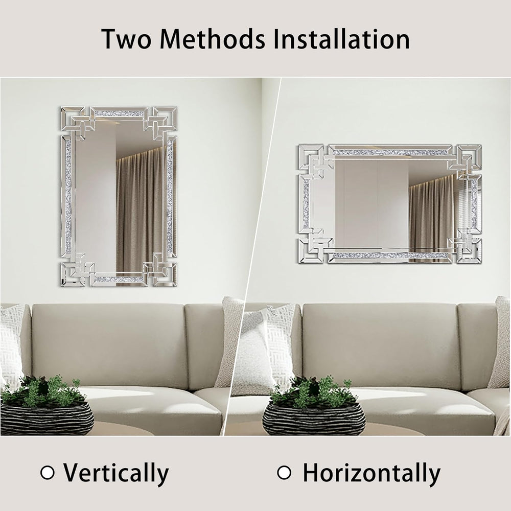 Crystal Crush Diamond Wall Mirror, 30" x 47" Silver Rectangular Mirror