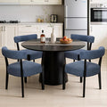 Modern Dining Chairs Set of 4, Upholstered Kitchen & Dining Room Chairs, Mid Century Modern Wooden Dining Chairs Oversized Sturdy Fabric Rounded Chairs Curved Back, Blue