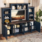 Wall Unit Entertainment Center with Charging Station and USB Charging for TVs, TV Stand with Large Storage Cabinet, Modern TV Stand Media Console with Cabinets (Blue/T)