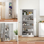 Modern 61" White Metal Kitchen Pantry Cabinet with Adjustable Storage, 4 Durable Shelves - Heavy Duty Organizer for Kitchen, Pantry & Living Room!