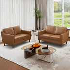 Kingfun 56" Faux Leather Sofa, Loveseat Couch, Mid Century Modern Love Seat Couches with Solid Wood Frame for Living Room & Bedroom, Brown