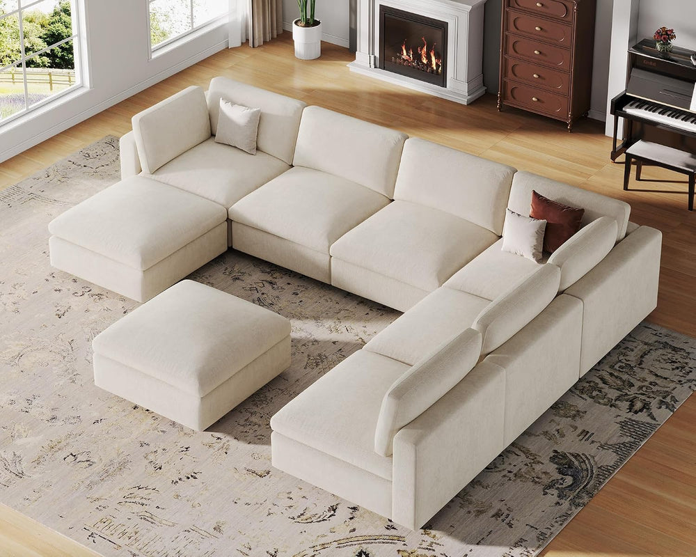 VANOMi Sectional Modular Sofa,Large U Shape Sectional Couch,Chenille,Beige | ...