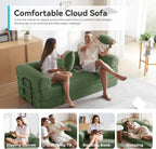 Convertible Floor Sofa Bed with Fixed-Shape Frame, King Size Floor Sleeper 5-in-1 DIY Combination Modular Sofa, Modular Chenille Folding Mattress Couch for Living Room Bedroom Playroom (Green)