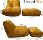 Cvortll Bean Bag Chair with Ottoman, Comfy Bean Bag Sofa with Memory Foam, Lazy BeanBag Sofa with Footstool, Fireside Bean Bag Couch for Living Room, Bedroom, Apartment (Yellow)