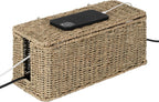StorageWorks Large Cable Management Box, 2 Slots Wicker Cable Organizer to Hide Cords and Power Strip, Seagrass Cord Hider Box for Home & Office