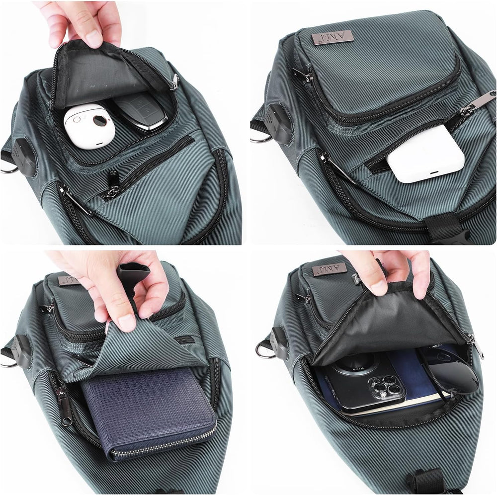 AMJ Crossbody Sling Bag, USB Charging Port Casual Shoulder Chest Bag with Log...