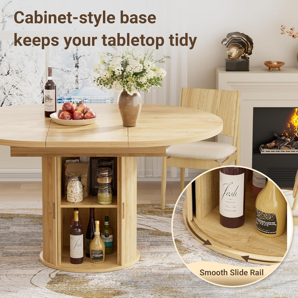 40-55in Extendable Round Table for 4-6, Multi-Use Oval Dining Table with Hidd...