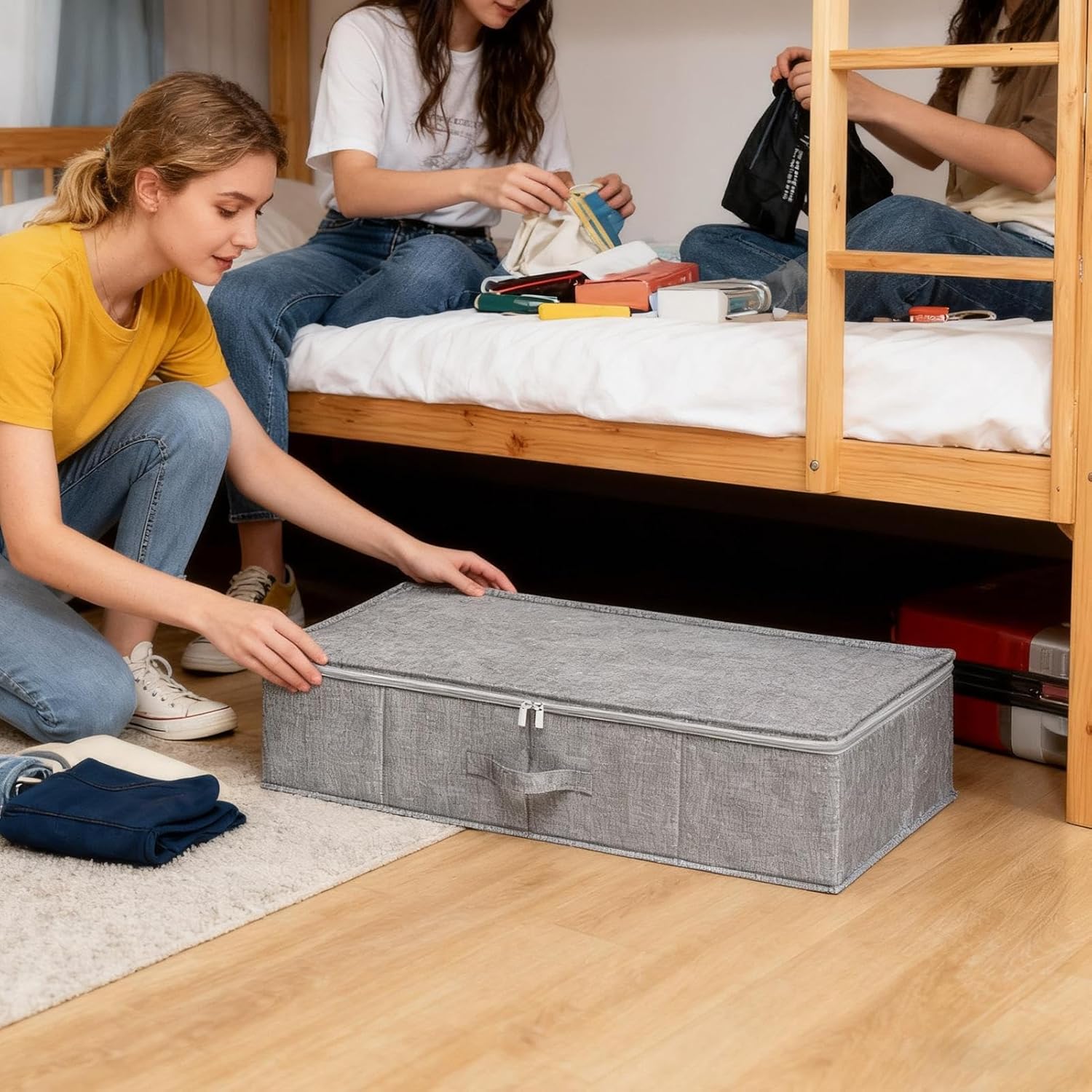 Under Bed Storage Containers - Foldable Underbed Storage Bag, Closet Organizers Bins, 2 Piece Dustproof Clothes Container With Lid For Moving Travel Dorm Bedroom College Apartment Toys