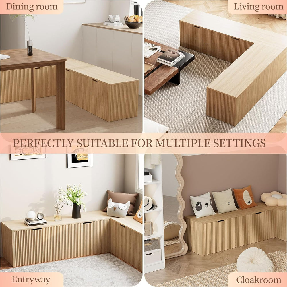L Shaped Corner Dining Bench – Backless Breakfast Nook Bench with Hidden Stor...