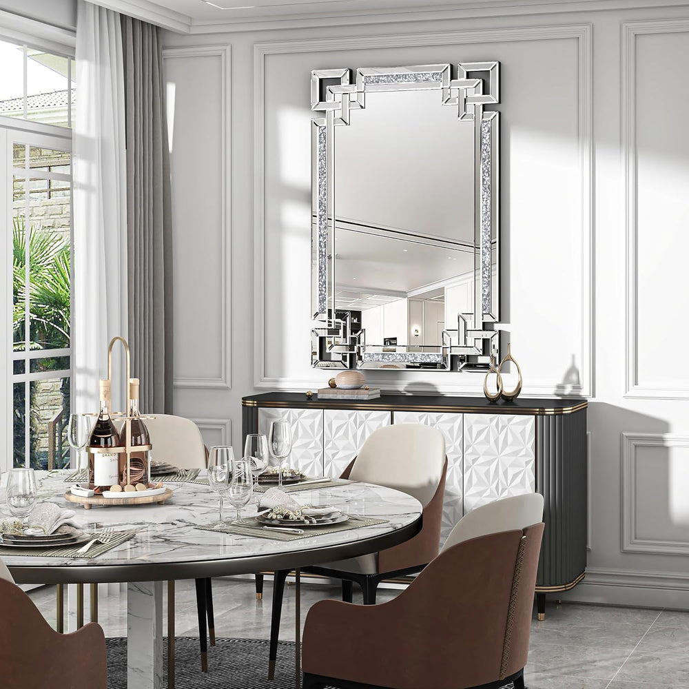 Crystal Crush Diamond Wall Mirror, 30" x 47" Silver Rectangular Mirror