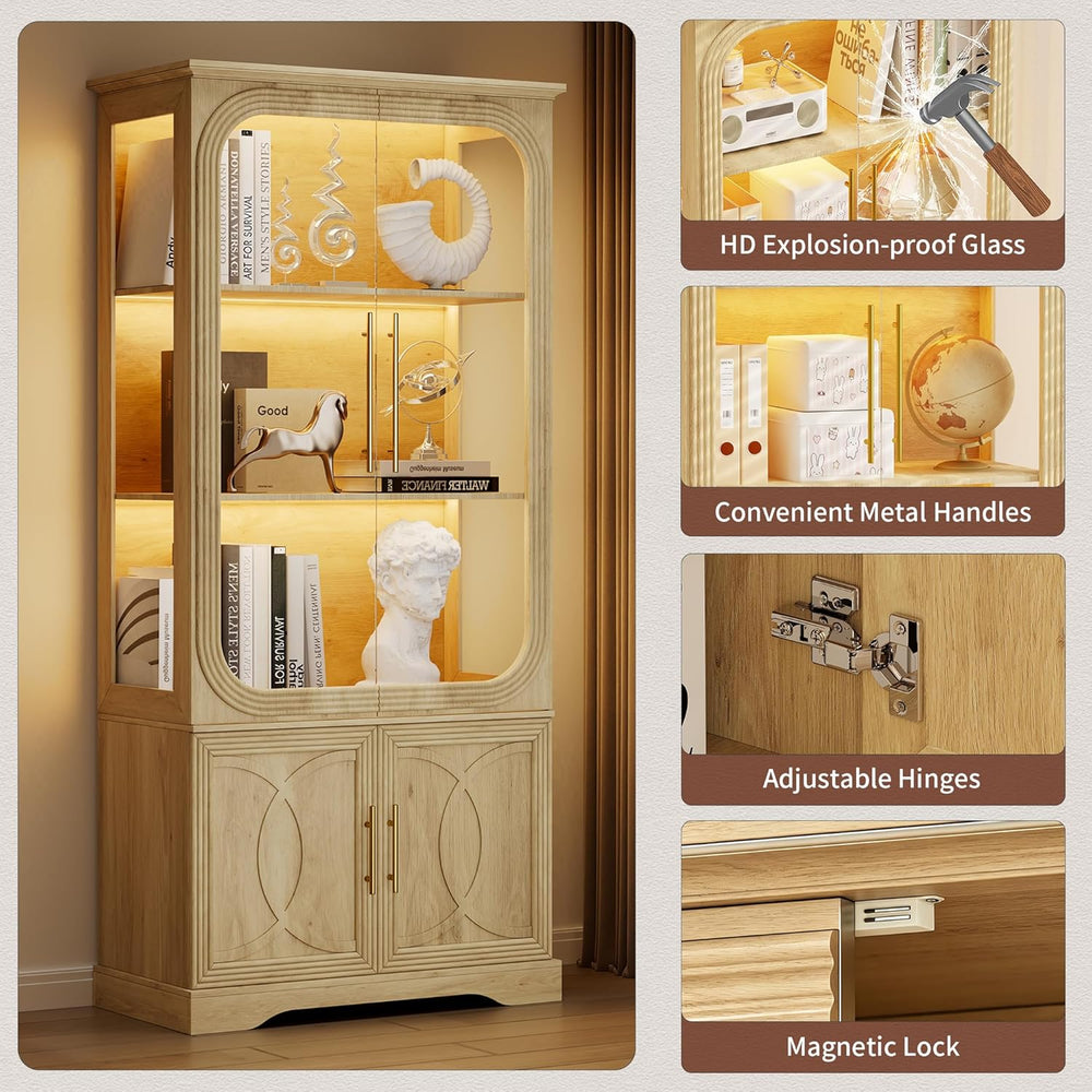 69" Tall Display Cabinet with Glass Doors, Curio Cabinet with 3 LED Ligh...