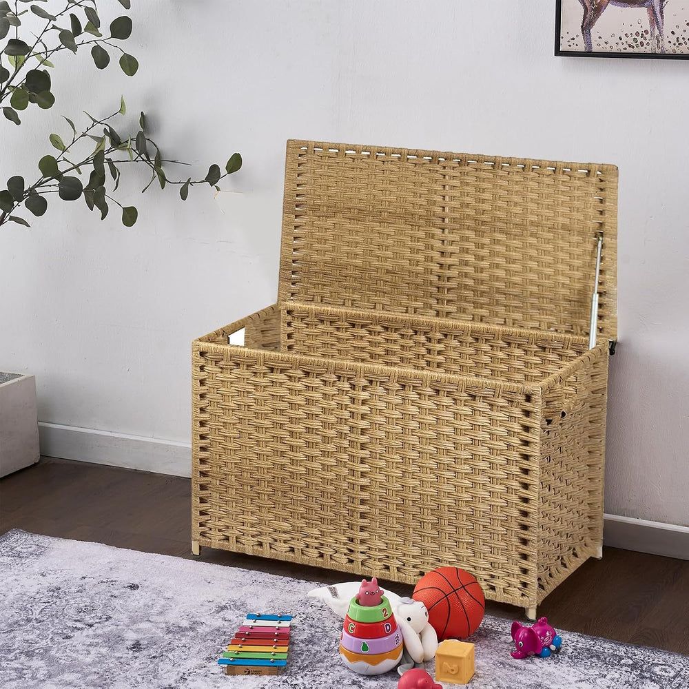 Wicker Storage Trunk, Large Storage Basket with Lid,Rural Natural | Handwoven...