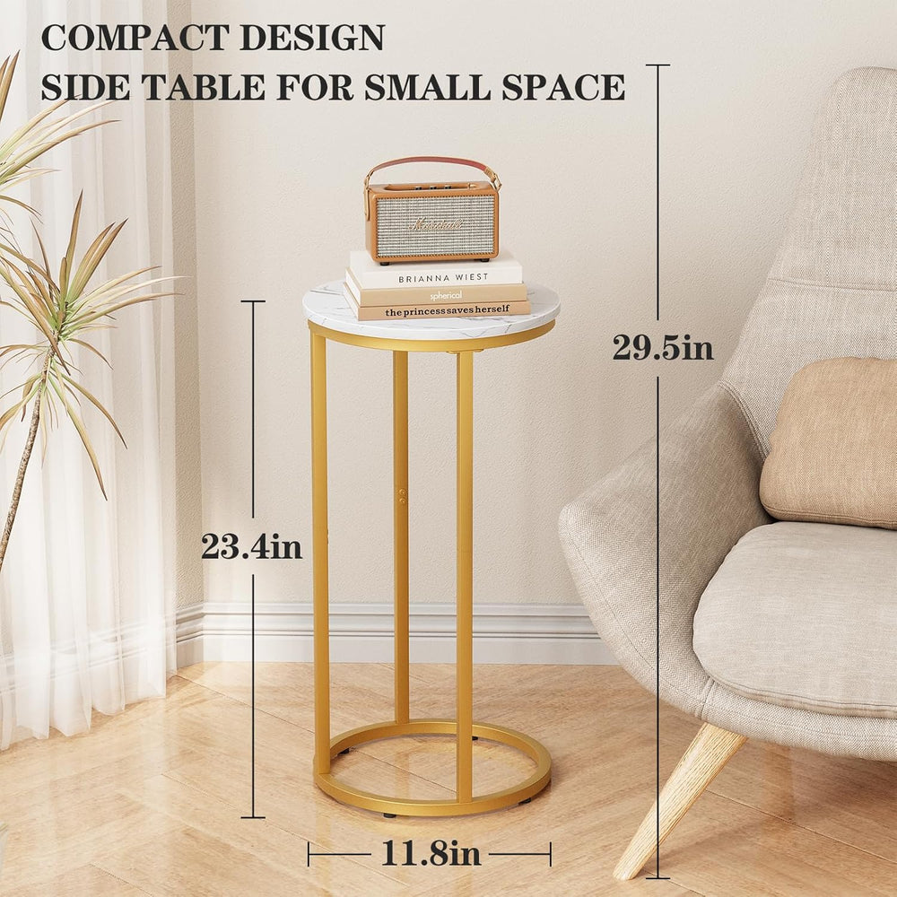 C Shaped End Table, Couch Side Tables for Living Room, Round Sofa End Table w...