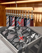 Closet Organizer with 10 Clips, 2 Pack Wooden Hanging Storage Hanger, Space Saving Multifunctional Rack for Ties, Scarves, Hats & Small Accessories