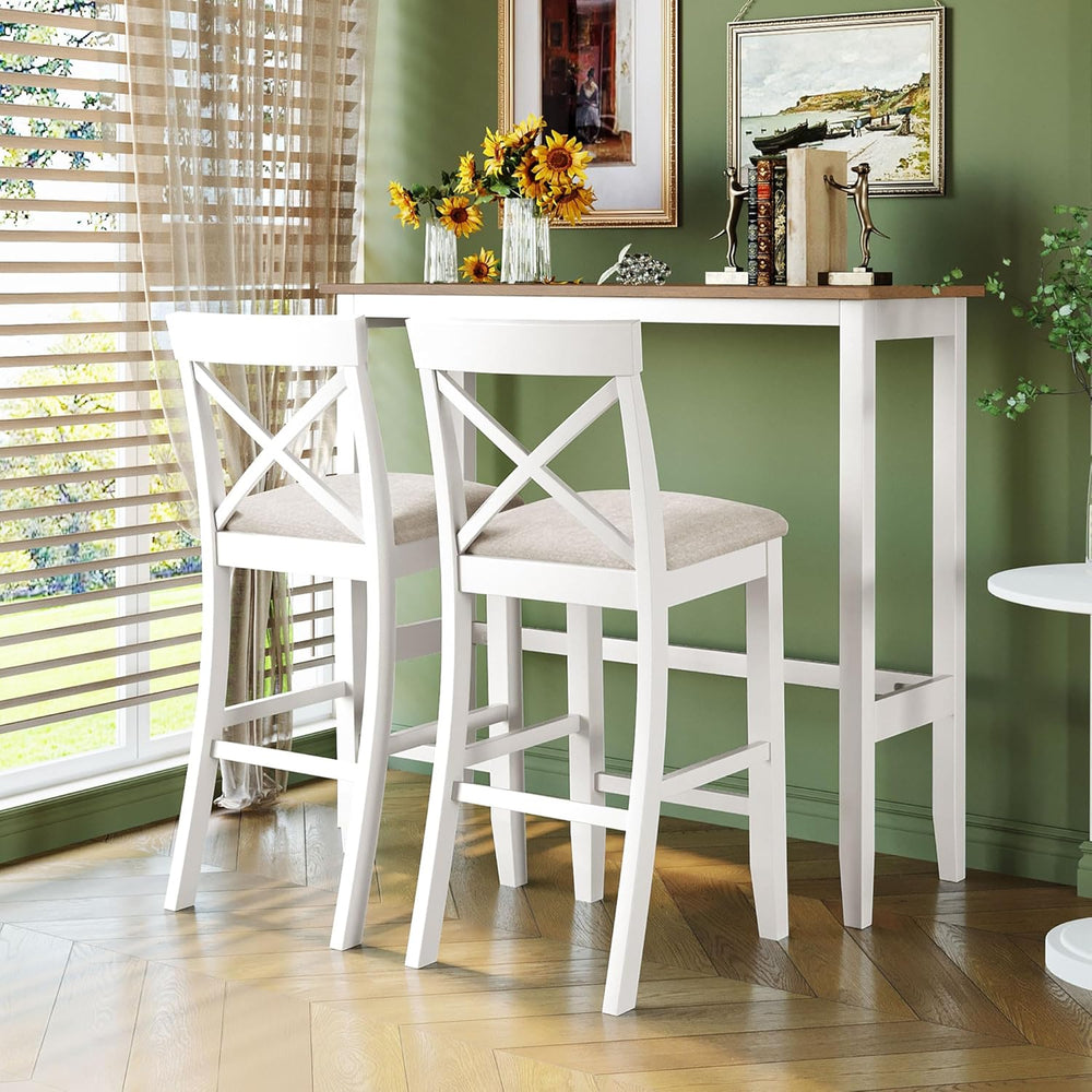 LUMISOL 3 Piece Pub Table and Chair Set, Small Wood Counter Height Bar Table ...
